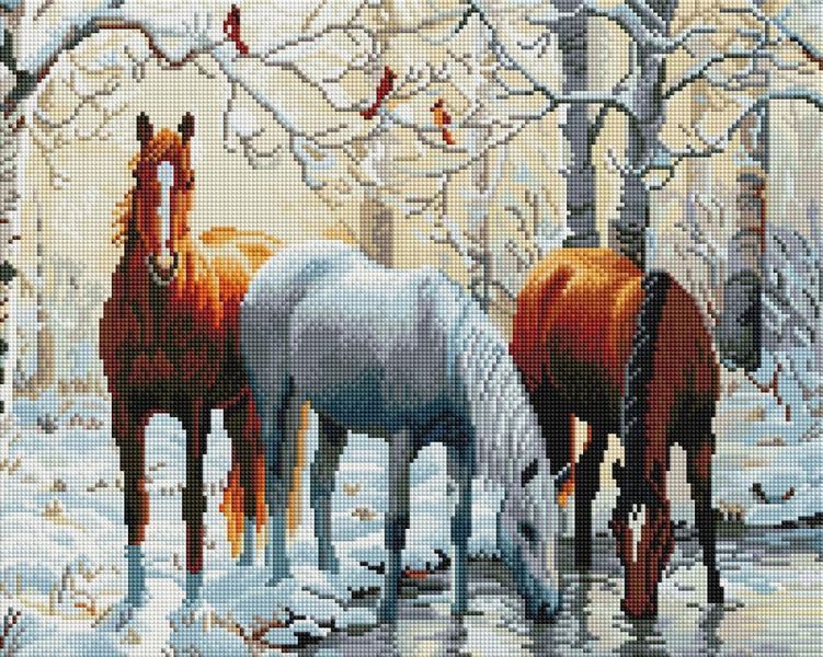 Алмазна мозаїка "Коні біля ставка" 40*50 см SP005 SP005 фото