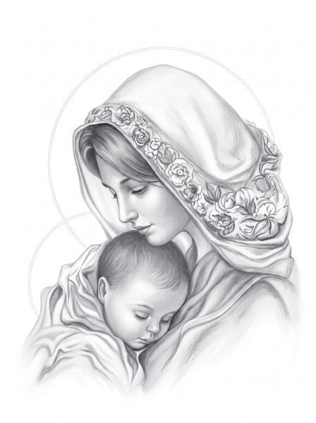 Алмазна мозаїка "Ікона Діва Марія з Ісусом сіра" 30*40 см ST419 ST419 фото