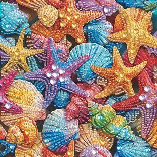 Алмазна мозаїка "Кольорові морські зірки" 25*25 см 56317 фото