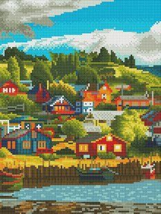 Алмазна мозаїка "Селище біля озера" 30*40 см 56279 фото